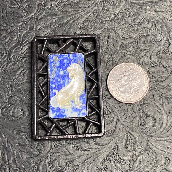 Labrador Retriever Dog Mother of Pearl Lapis Lazuli Pendant Cabochon Mini Art - Picture 9 of 10